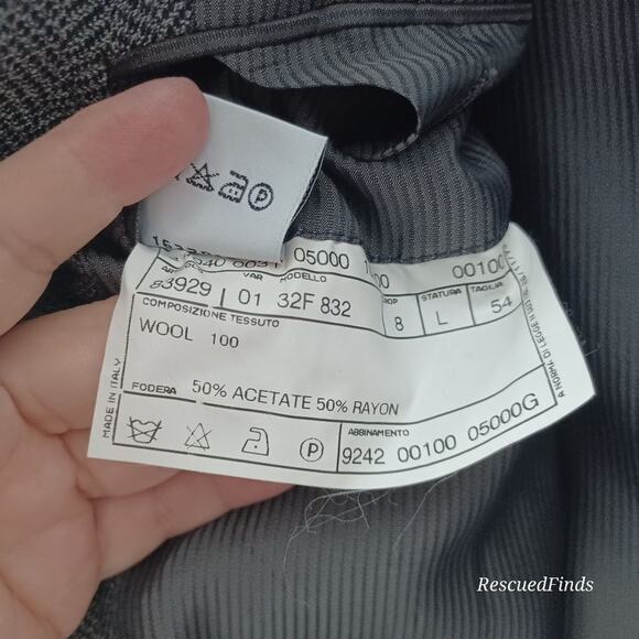 Pal Zileri Wool Dress Coat Blazer 54 L Black and Grey Herringbone Design - Picture 6 of 15